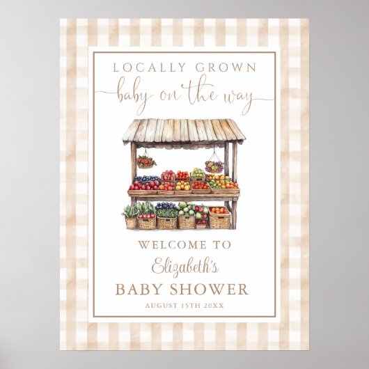 Lokaal gegroeid Neutraal Baby shower Welkomstbord Poster (Voorkant)