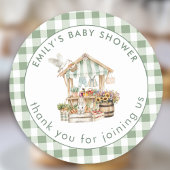 Lokaal gegroeid Sage Gingham Dank u Baby shower Ronde Sticker