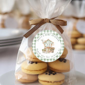 Lokaal gegroeid Sage Gingham Dank u Baby shower Ronde Sticker