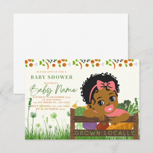 Lokaal gegroeide baby douche uitnodigingen (Voorkant / Achterkant)