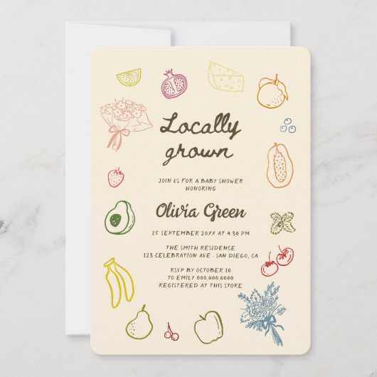 Lokaal gekweekt handgetrokken Baby shower Kaart (Voorkant)