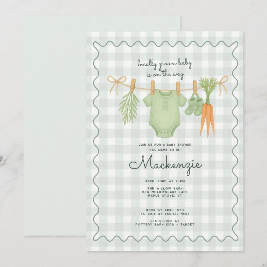 Lokaal gekweekt waslijn Baby shower Kaart (Voorkant / Achterkant)