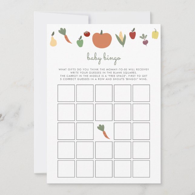 Lokaal geteeld Baby Bingo Baby shower spel (Voorkant)