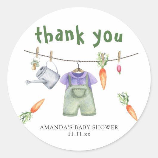 Lokaal geteeld baby shower dank u ronde sticker (Voorkant)