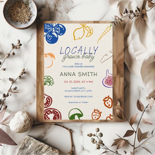 Lokaal geteeld Baby shower handgetekende groenten Kaart