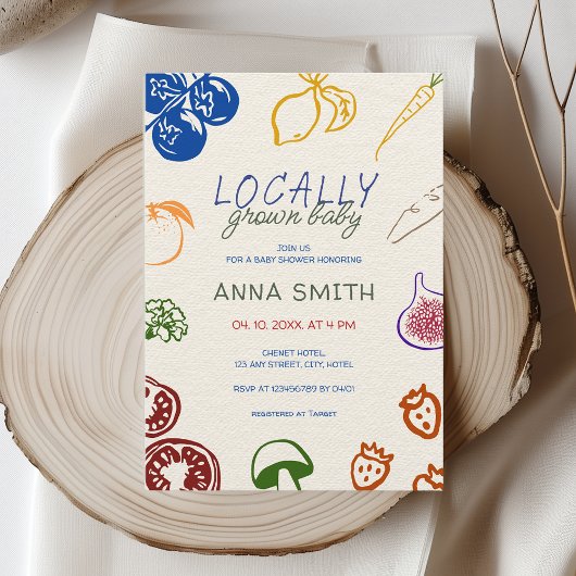 Lokaal geteeld Baby shower handgetekende groenten Kaart