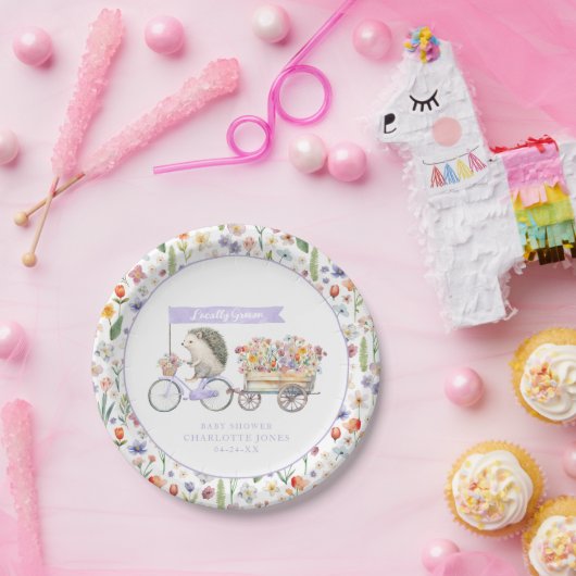 Lokaal geteeld Baby shower – Hedgehog Floral Borde Papieren Bordje (Feest)