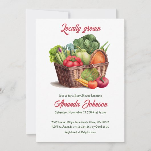Lokaal geteeld Baby shower in de mand van de landb Kaart (Voorkant)
