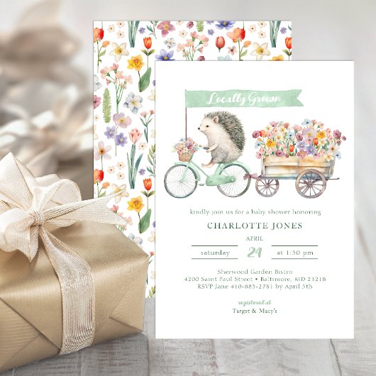 Lokaal geteeld Baby shower Invitation Green Floral Kaart