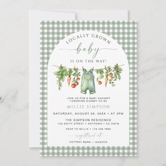 Lokaal geteeld Baby shower Invitation Sage Green Kaart (Voorkant)