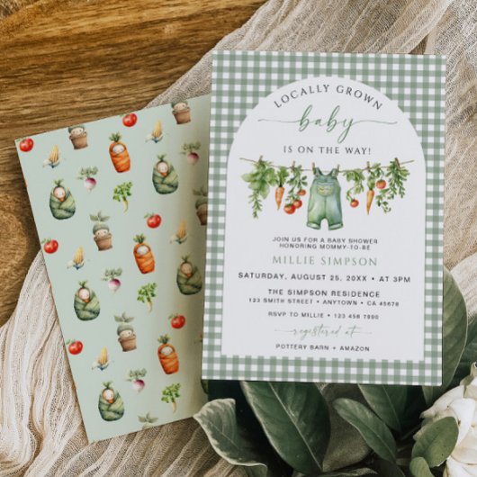 Lokaal geteeld Baby shower Invitation Sage Green Kaart