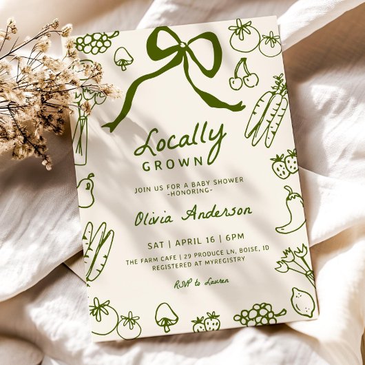 Lokaal geteeld Baby shower Invitation Sjabloon EDI Kaart
