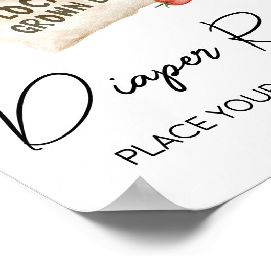 Lokaal geteeld Baby shower Luier Raffle Sign Poster (Hoek)