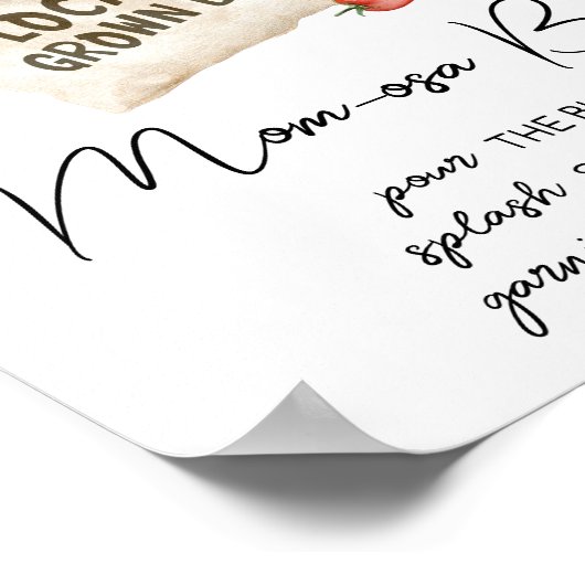 Lokaal geteeld Baby shower Mom Osa Bar SIgn Poster (Hoek)