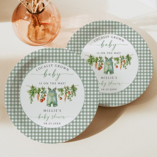 Lokaal geteeld Baby shower papier Bord Sage Green