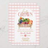 Lokaal geteeld Baby shower Pink Gingham uitnodigin Kaart (Voorkant / Achterkant)