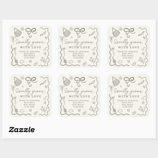 Lokaal geteeld Baby shower Rustic Farmer's Market Vierkante Sticker (Vel)