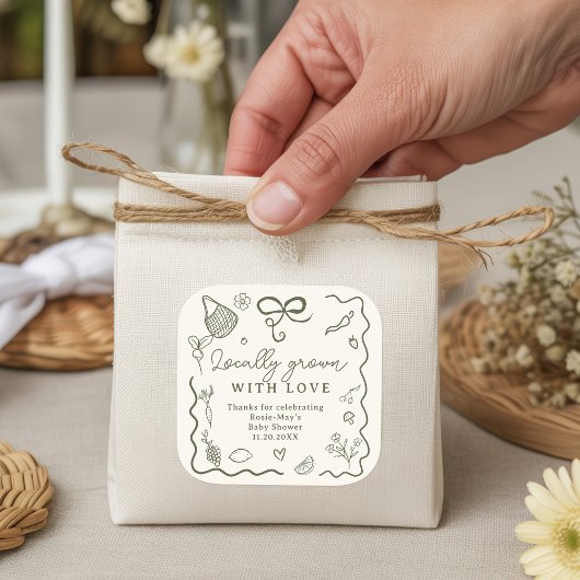 Lokaal geteeld Baby shower Rustic Farmer's Market Vierkante Sticker