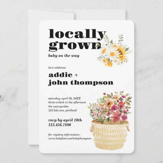 Lokaal geteeld Baby shower | Uitnodigen | Bloemen Kaart (Voorkant)