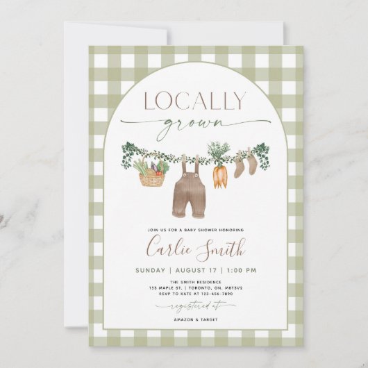 Lokaal geteeld Baby shower uitnodiging, boeren mar Kaart (Voorkant)
