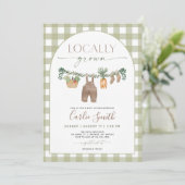 Lokaal geteeld Baby shower uitnodiging, boeren mar Kaart (Staand voorkant)