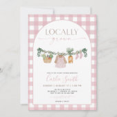 Lokaal geteeld Baby shower uitnodiging, boeren roz Kaart (Voorkant)