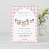 Lokaal geteeld Baby shower uitnodiging, boeren roz Kaart (Staand voorkant)