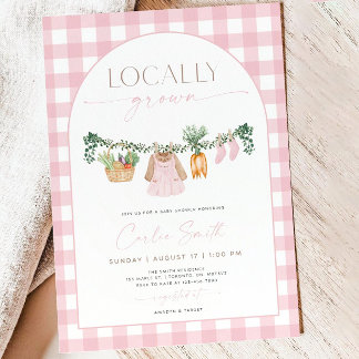 Lokaal geteeld Baby shower uitnodiging, boeren roz Kaart