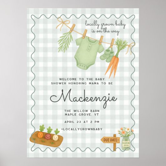 Lokaal geteeld Baby shower Welkomstbord Poster (Voorkant)