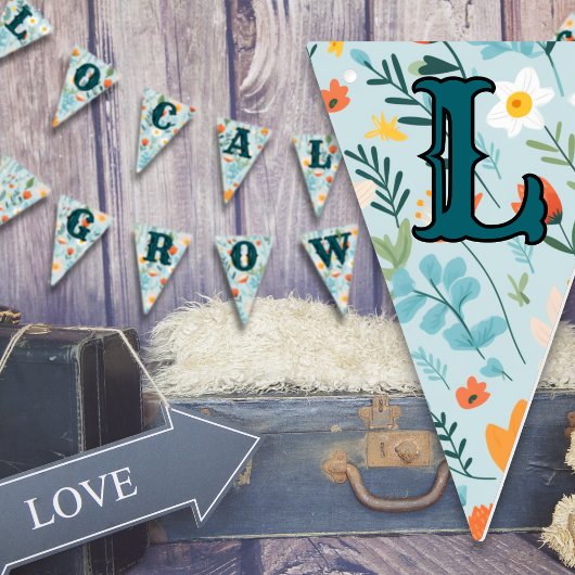 Lokaal geteeld bloemmotief blauw Baby shower Vlaggetjes