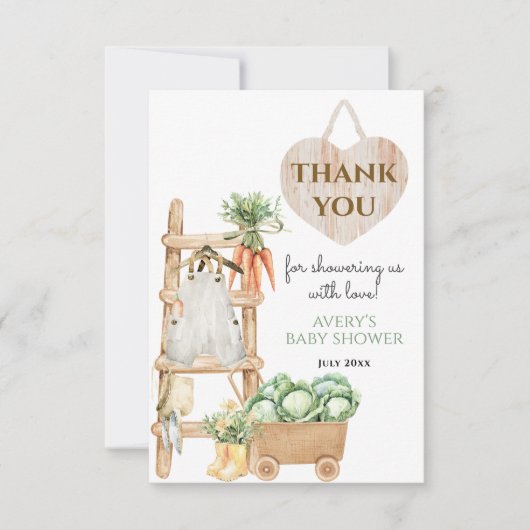 Lokaal geteeld Boerderij rustieke Baby shower Beda Bedankkaart (Voorkant)