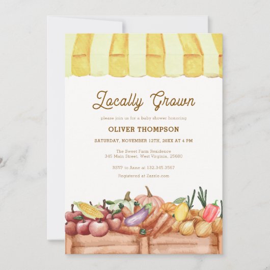 Lokaal geteeld Boerderij Veggie Fruit Baby shower Kaart (Voorkant)