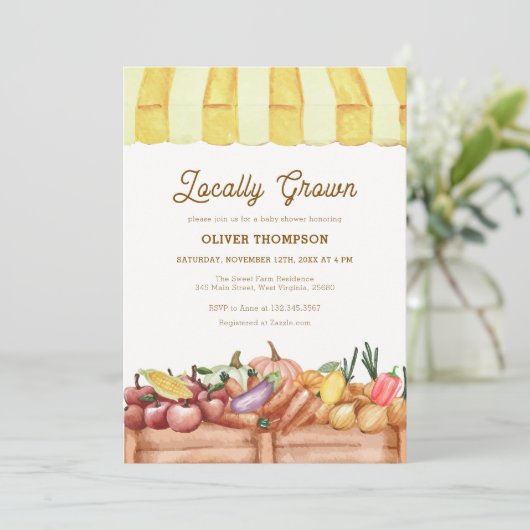 Lokaal geteeld Boerderij Veggie Fruit Baby shower Kaart (Staand voorkant)