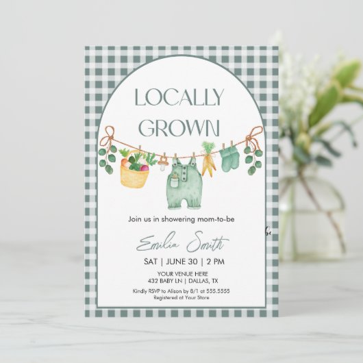 Lokaal geteeld, boeren markeren Baby shower uitnod Kaart (Staand voorkant)