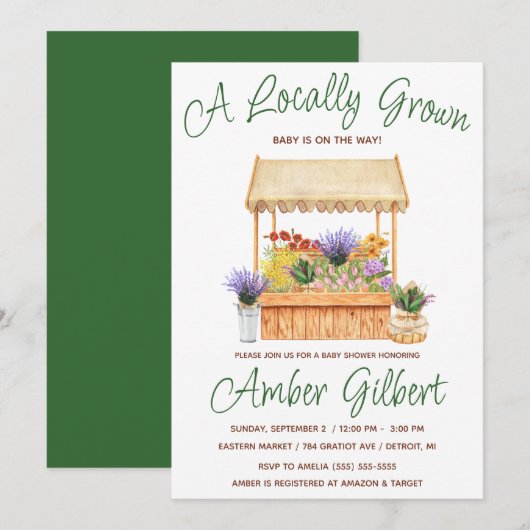 Lokaal geteeld, Boer's Flower Market Baby shower Kaart (Voorkant / Achterkant)