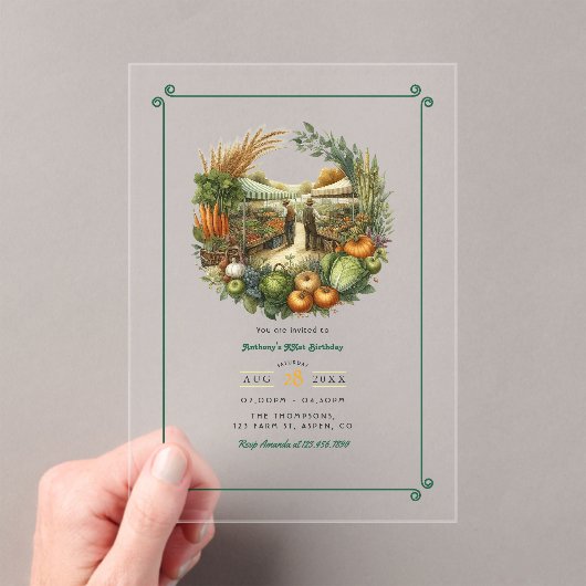 Lokaal geteeld - Farmers Market Verjaardagsfeest Acryl Uitnodigingen (Insitu (Draagbaar))