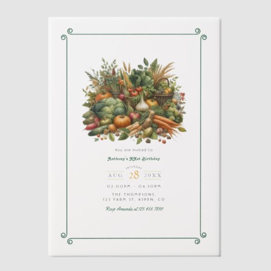 Lokaal geteeld - Farmers Market Verjaardagsfeest Vellum Uitnodigingen (Voorkant)