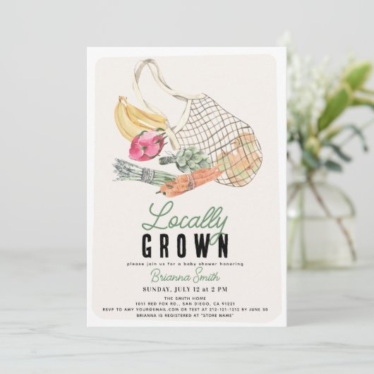 Lokaal geteeld Frans Market Bag Baby shower Kaart (Staand voorkant)