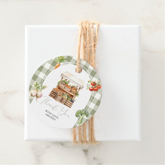 Lokaal geteeld Fresh Market Baby shower Gingham Bedankjes Labels (In situ)