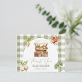 Lokaal geteeld Fresh Market Baby shower Gingham Bedankkaart (Staand voorkant)