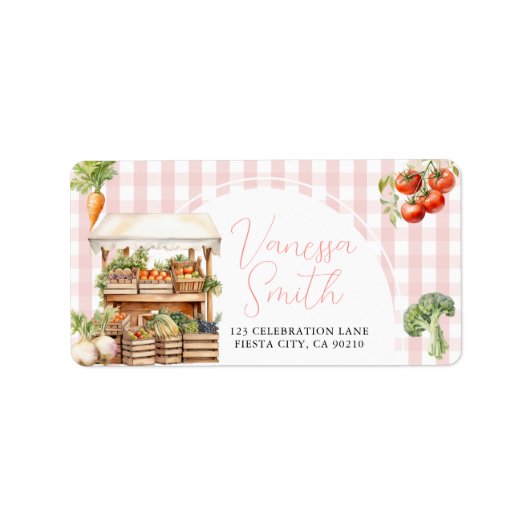 Lokaal geteeld Fresh Market Baby shower Gingham Etiket (Voorkant)
