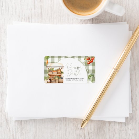 Lokaal geteeld Fresh Market Baby shower Gingham Etiket (Insitu)