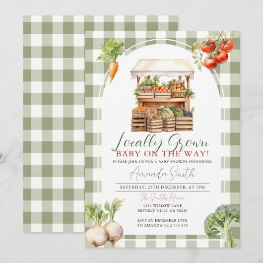 Lokaal geteeld Fresh Market Baby shower Gingham Kaart (Voorkant / Achterkant)