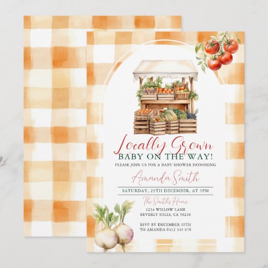 Lokaal geteeld Fresh Market Baby shower Gingham Kaart (Voorkant / Achterkant)