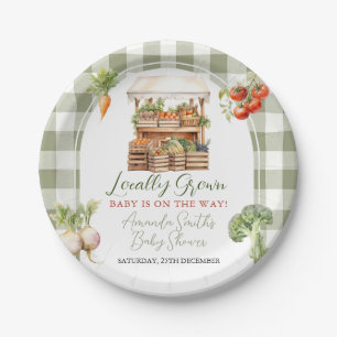 Lokaal geteeld Fresh Market Baby shower Gingham Papieren Bordje