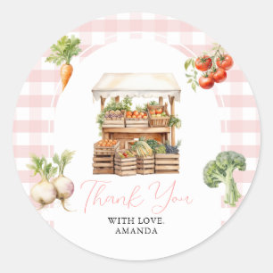Lokaal geteeld Fresh Market Baby shower Gingham Ronde Sticker