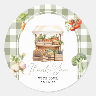 Lokaal geteeld Fresh Market Baby shower Gingham Ronde Sticker