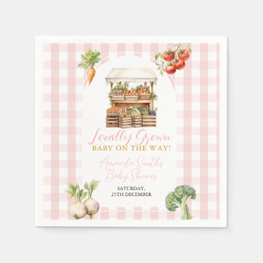 Lokaal geteeld Fresh Market Baby shower Gingham Servet (Voorkant)