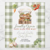Lokaal geteeld Fresh Market Baby shower Gingham Wijn Etiket (Enkel label)