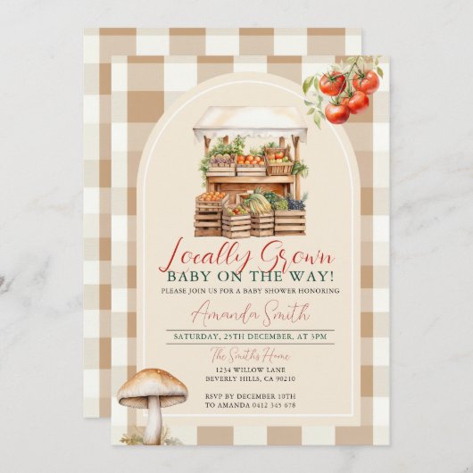 Lokaal geteeld Fresh Market Veggie Baby shower Kaart (Voorkant / Achterkant)